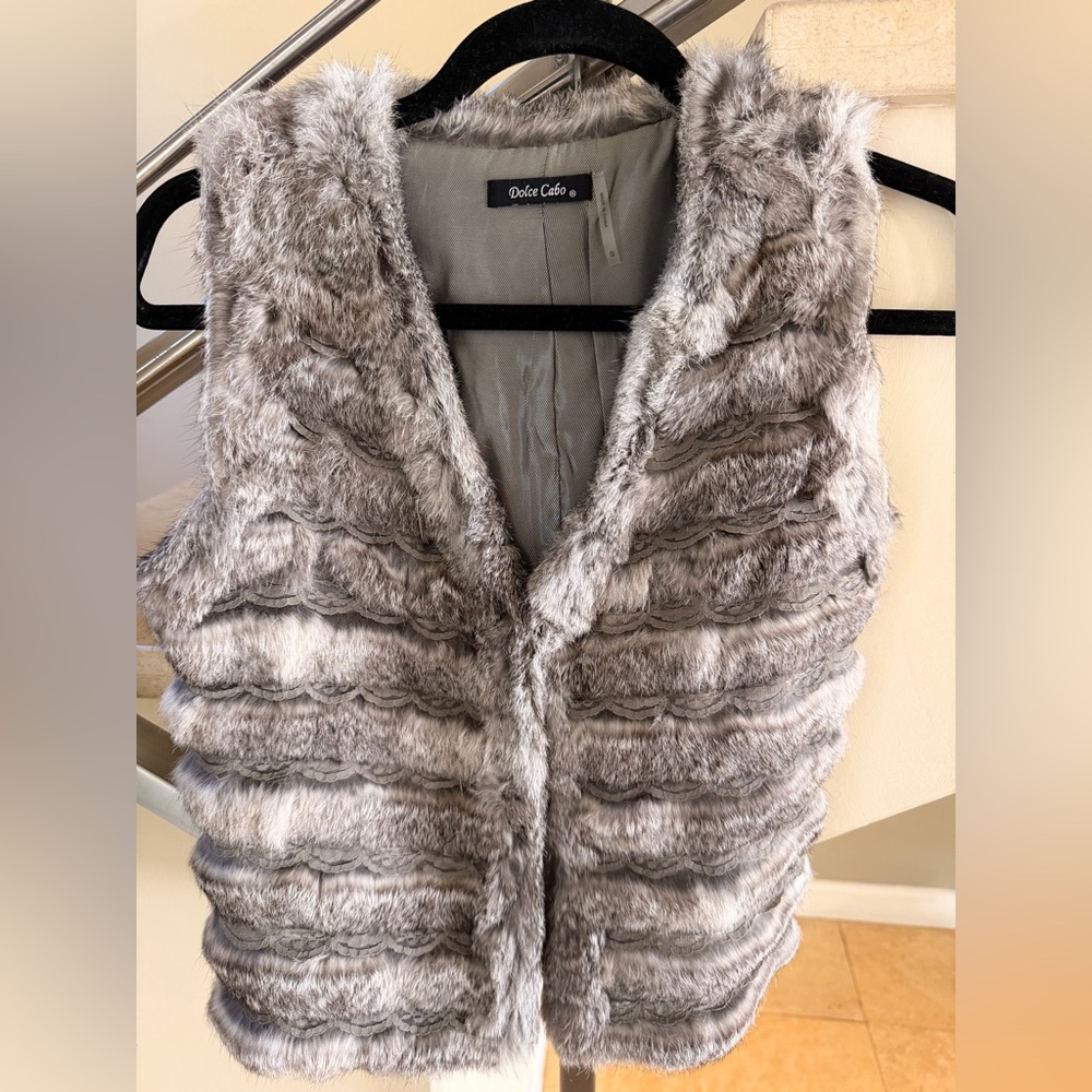 Dolce Cabo lace and Faux Fur Gray Vest